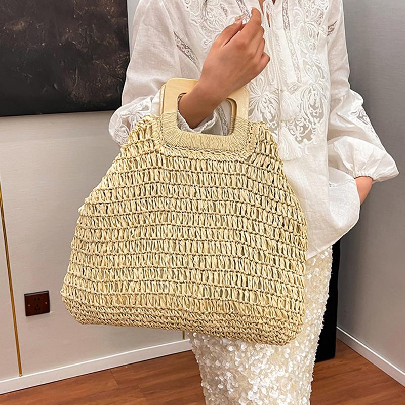 Elegant Female Square Shopper Totes Summer High-quality Straw Bag Women's Designer Large Capacity Handbag Woven Travel Beach Bag