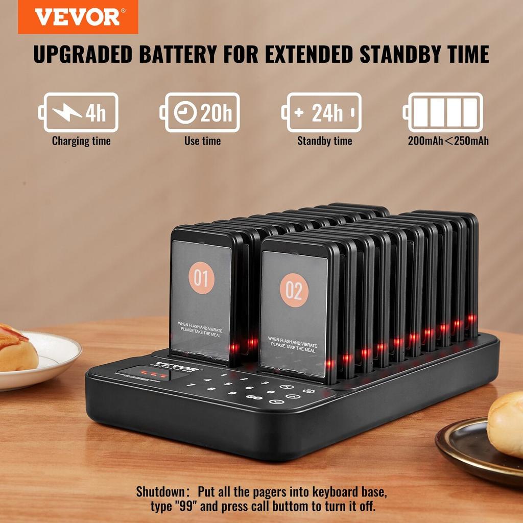 Restaurant Pager System, Wireless 400m Long Range Lineup Waiting Queue Signal, Guest Customer Calling Beepers with Vibration & Flashing, 20 Buzzers