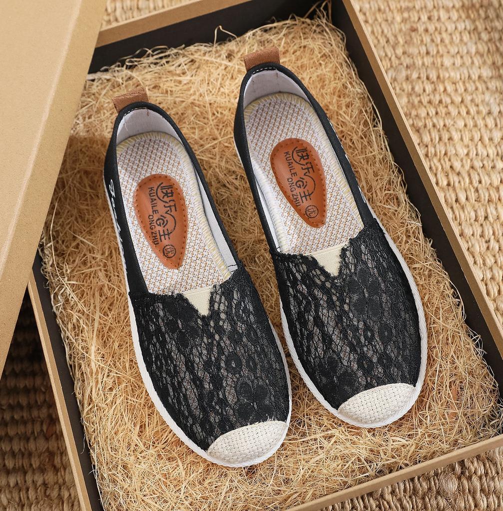 Old Beijing cloth shoes women's mesh shoes summer breathable hollow soft sole mother shoes fisherman shoes one pedal flat casual shoes
