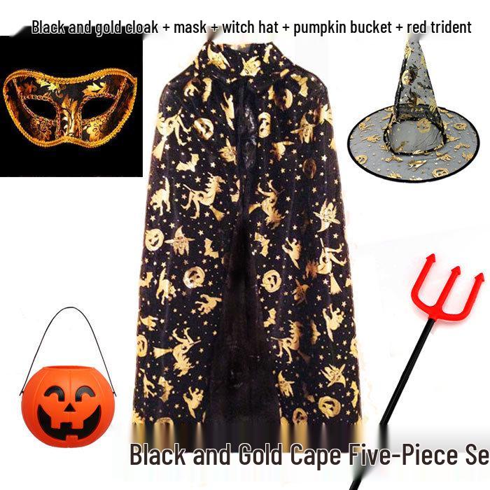 Pumpkin Cape Magician Costume Set for Adults & Kids - Witch, Wizard, or Performance Cloak for Halloween & Christmas