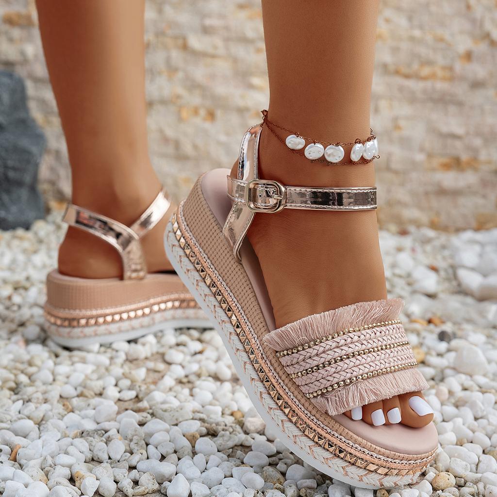 Women Sandals Shiny Gold Crystal Wedges Sandals Women Fashion Platform Shoes for Women Thick Sole Non Slip Party Dress Shoes