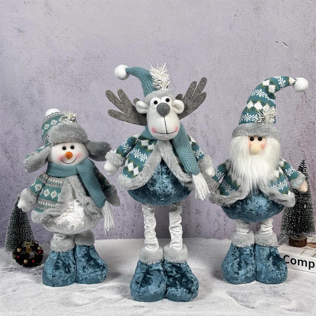Retractable Blue Santa Claus, Snowman & Elk Christmas Ornaments