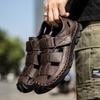 Mens Genuine Leather Sandals Breathable Outdoor Summer Casual Perforated Beach Shoes