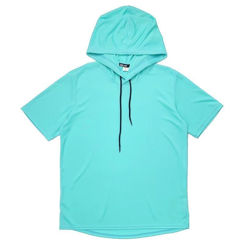 Unisex Summer Thin Short Sleeve Hooded T-shirt Japanese Style Solid Color Loose Plus Size Breathable Casual Pullover Tee