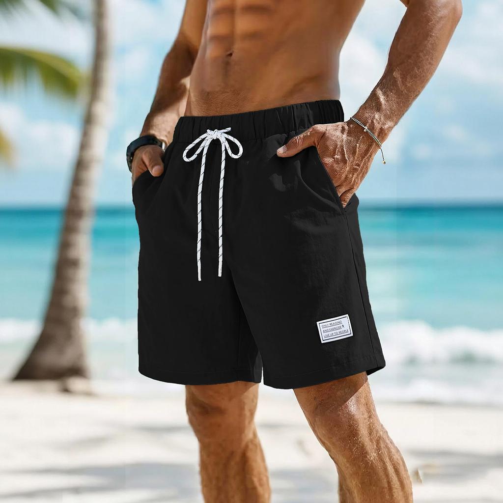 Men's Summer Drawstring Shorts Men's Casual Beach Straight Leg Shorts