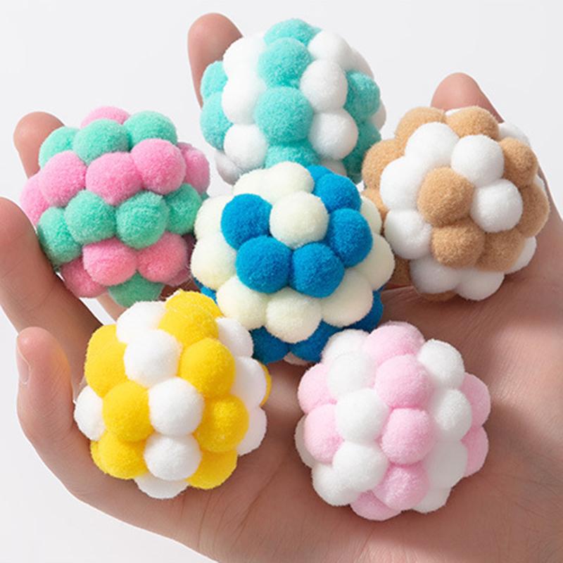 6pcs/set Cat Toys Cat Plush Ball Toy Pet Elastic Bell Ball Self Hi Ball Playing Cat Colorful Woolen Ball