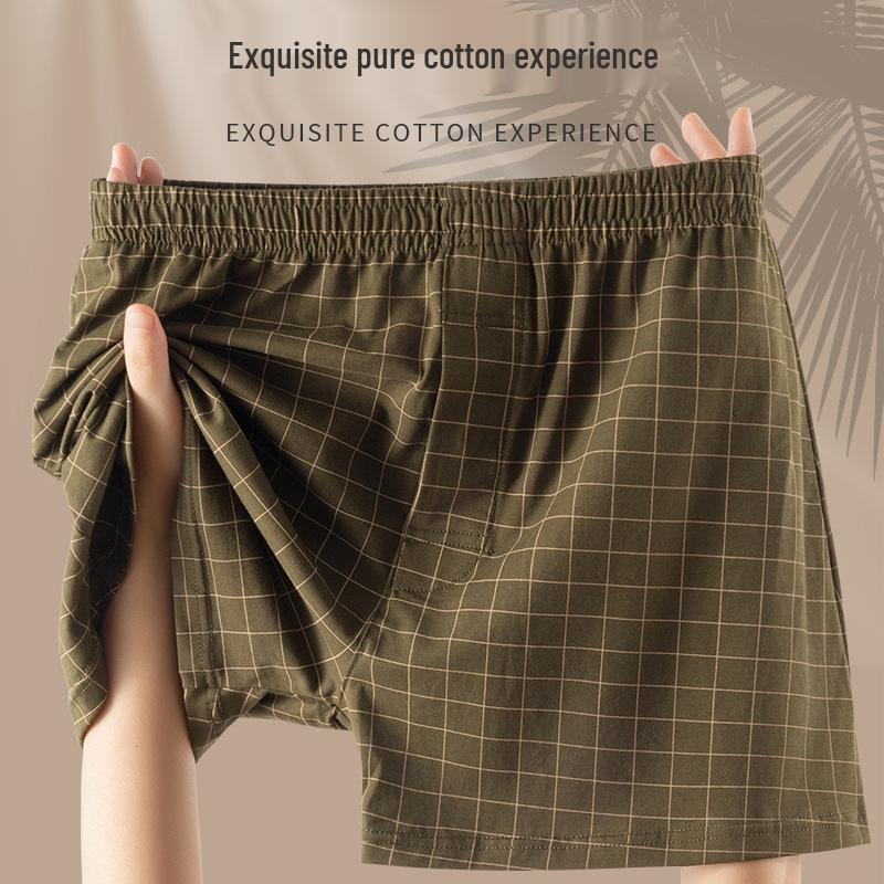 Men s Cotton Plaid Boxer Briefs - Plus Size, Classic Style for Middle-Aged and Young Men 4XL армейский зеленый