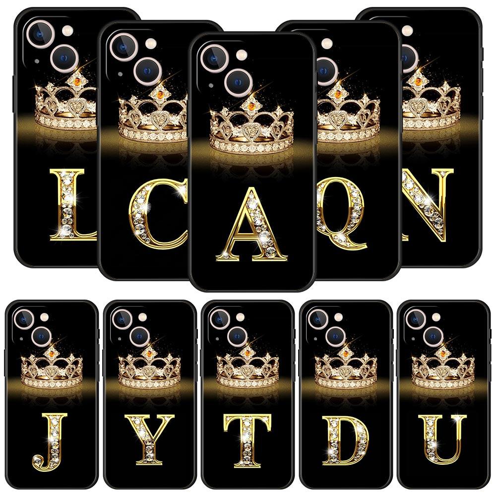 Luxury Phone Case For iPhone 11 12 13 15 16 14 Pro Max X XR XS 7 8 Plus 2020 Soft Cover Funda Fashion Diamond Crown Letter A