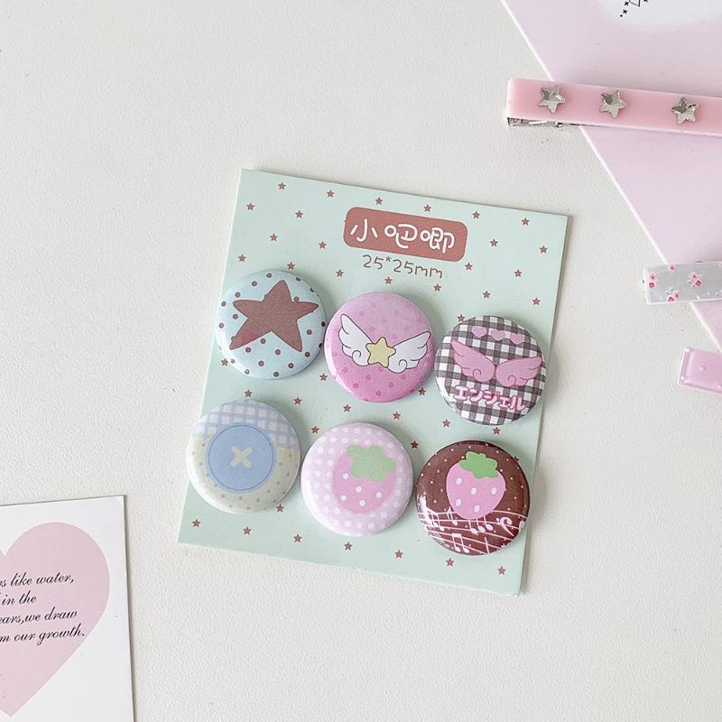 6Pcs Cute Kawaii Cartoon Button Badges Assorted Pastel Designs Smooth Surface For Backpack Decoration Diy Crafts Gifts For Teen