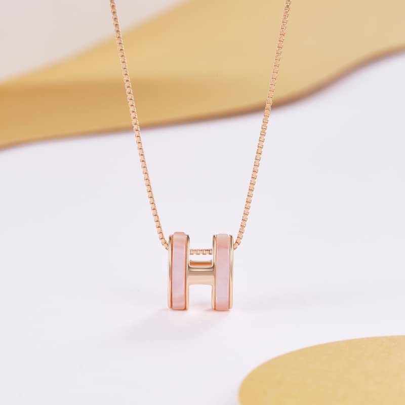 Pure Silver Necklace for Popular Pink White Mother of Silver 925 Fashion Accessory [Rockyu] Women, Brand, Gold, Pearl, Zirconia, Ring, H-Shaped