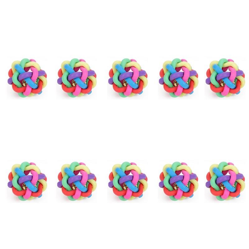 10/12PCS Colorful Bell Woven Ball Dog Toy Hard Rubber Chew Ball with Rainbow Design Interactive Pet Product for Dogs Puppy