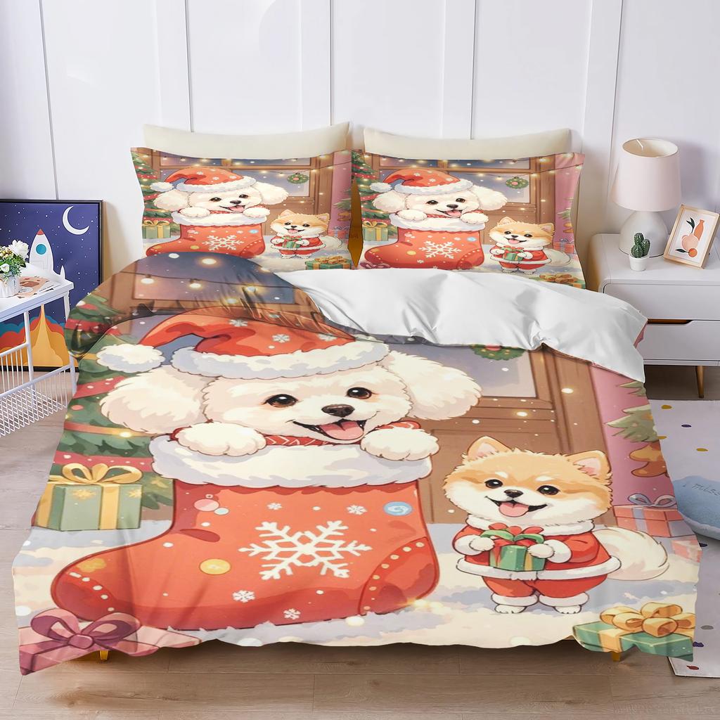 Christmas Gifts Pet dog Bedding Set Duvet Cover 100% Polyester Suitable For Children And Adults 3-Piece Set 1 Quilt Cover