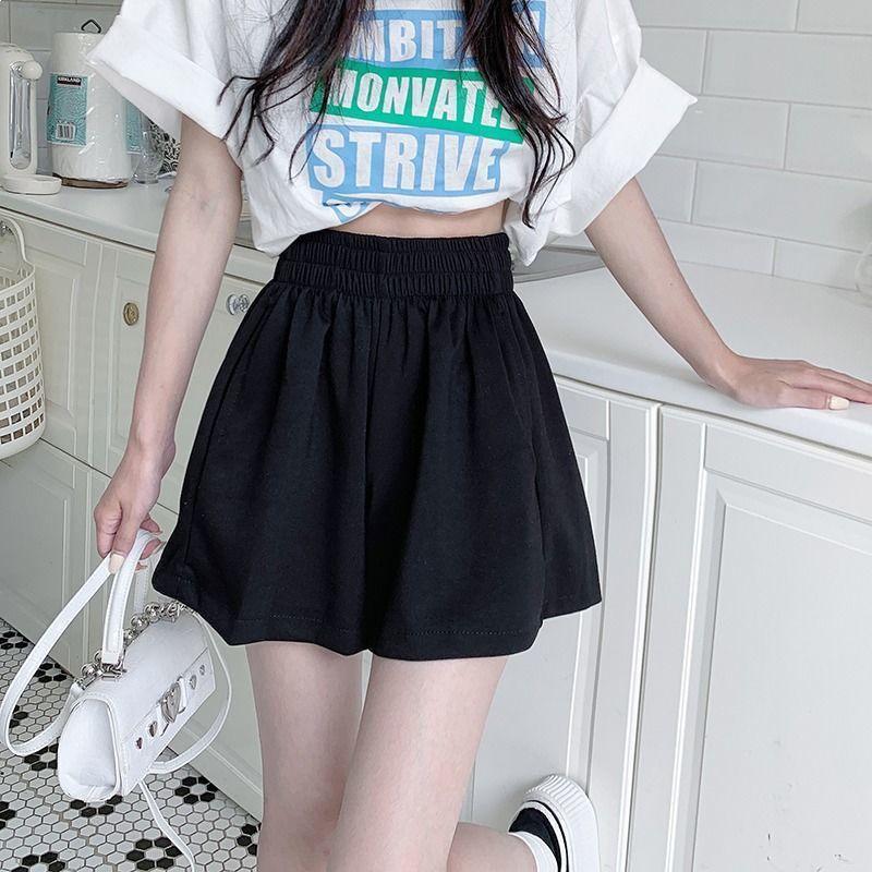 Women's Korean Style Gray Wide-Leg Elastic Waist Shorts - Lightweight, Versatile & High-Waisted Summer Pants