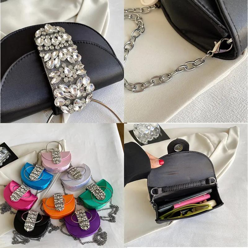 Women's Crystal Bright Satin Bags Night Diamonds Clutch Ring Bags Shoulder Bag Diamond Designer Luxury Wedding Party