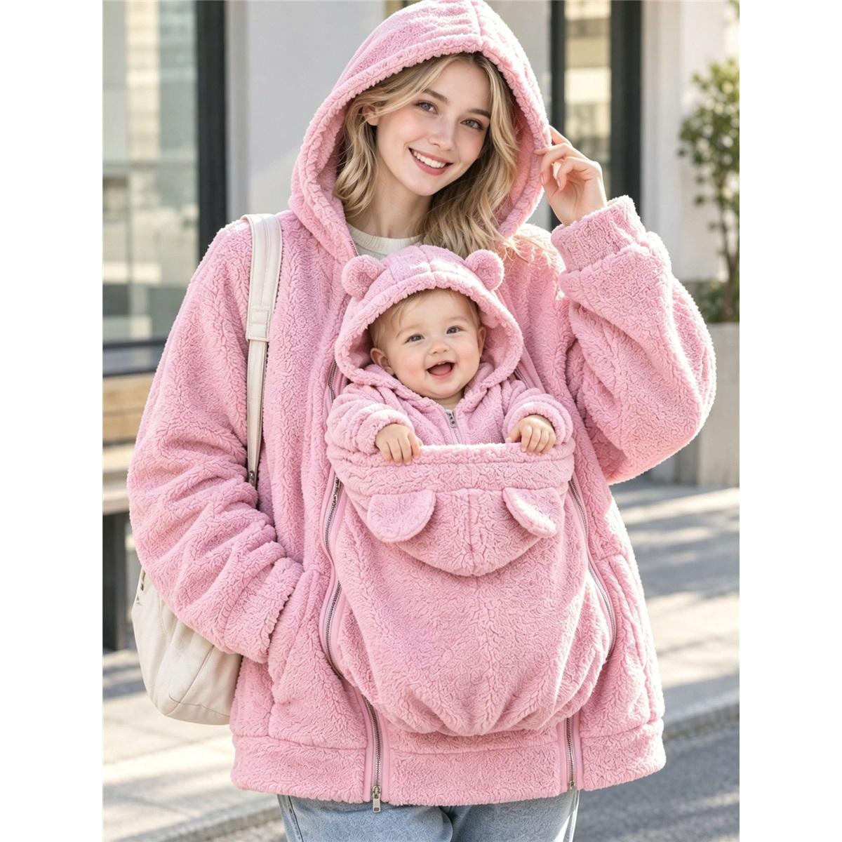 Women Fuzzy Fleece Hooded Jacket With