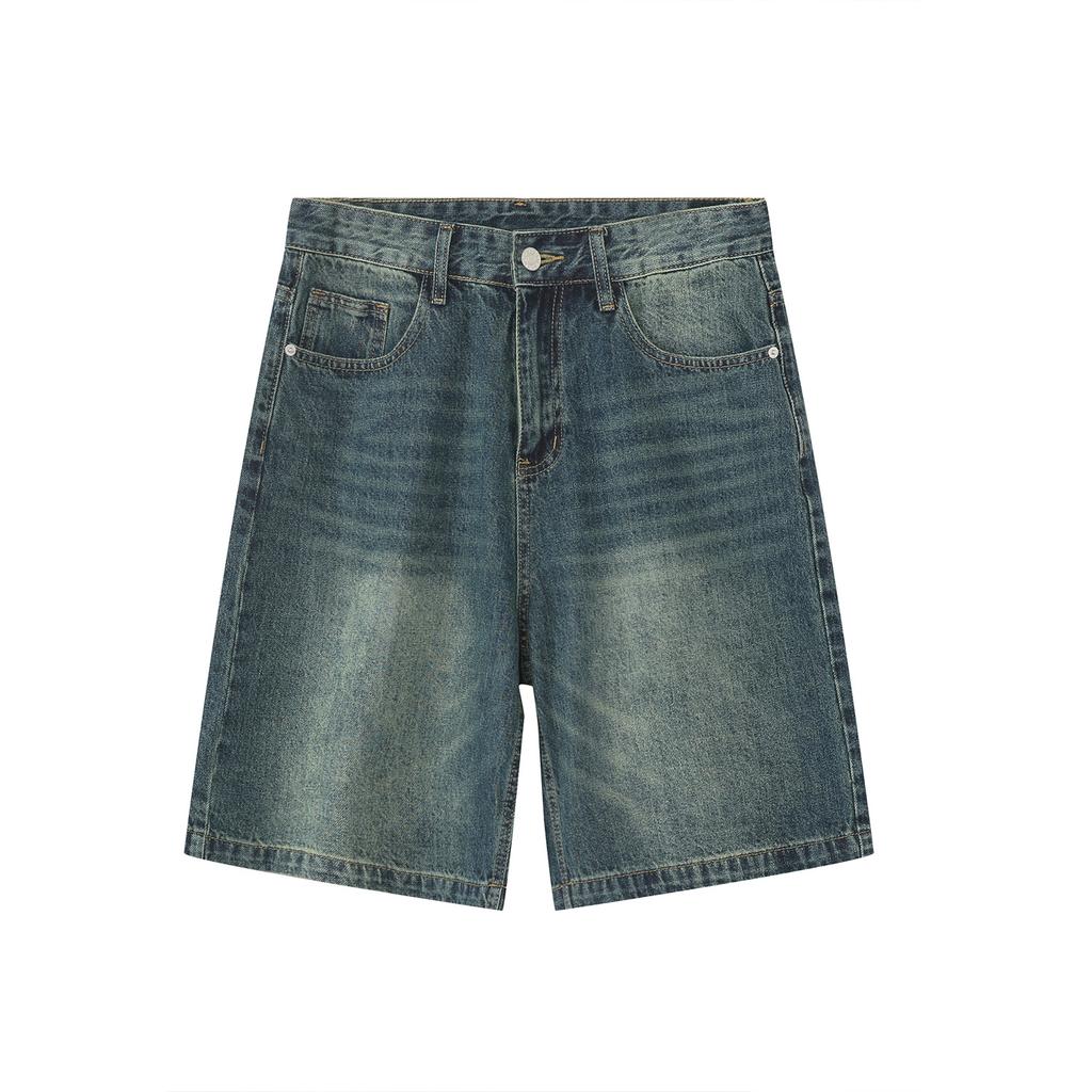 | Old washed denim shorts men's summer straight five-point pants retro medium pants