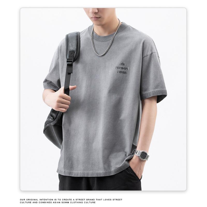 Summer American High-density Knitted Loose Fashion Printed Men's T-shirt Short-sleeved