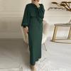 Vestido largo informal de manga larga holgado con cuello redondo para mujer