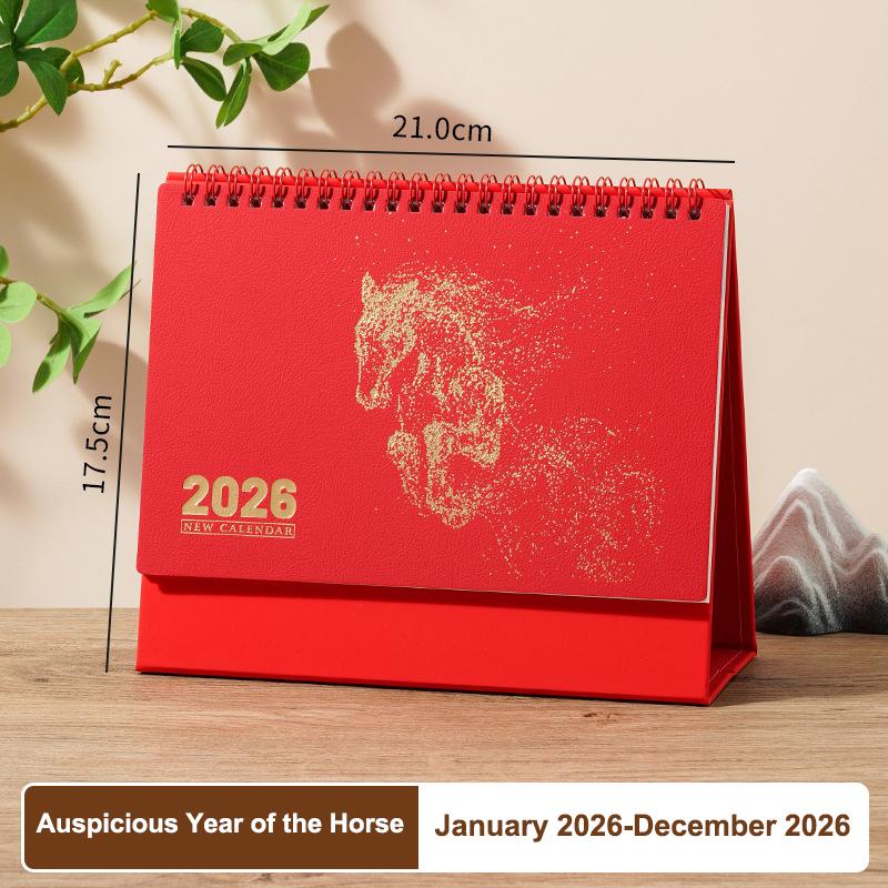 2026 Red Hollowed-Out Calendar Embossed Vintage Design Horse Year Table Calendar Chinese Style Souvenir Large-Sized Calendar