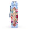 1PC Floral Rose Cross Religious Art Print 750ml Color Plastic Sports Water Bottle Leakproof Flip Straw Lid Suitable for Sports Office Home Use