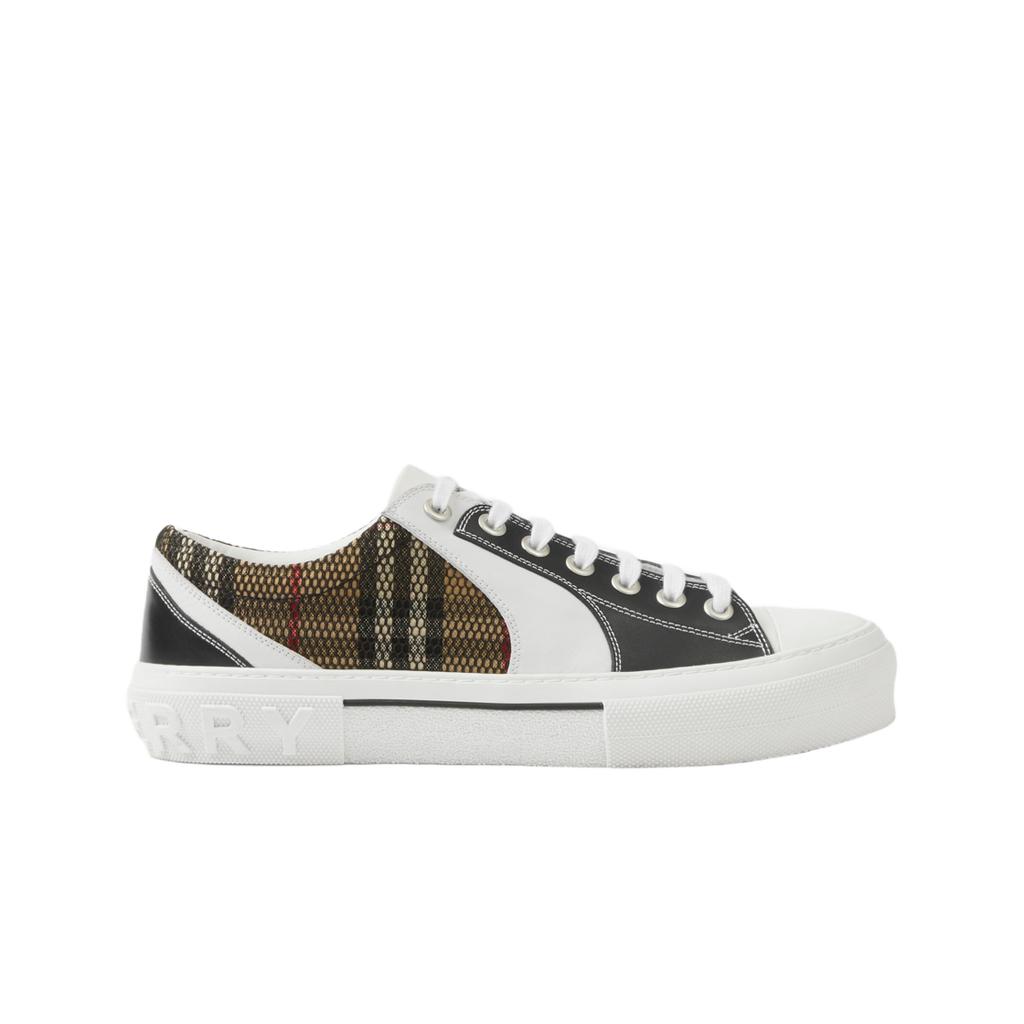 Burberry Vintage Check Cotton Mesh And Leather Sneakers Black White