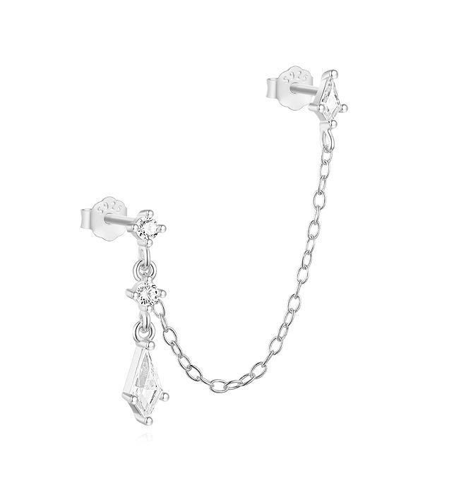 CANNER 1PC 925 Silver Eight-pointed Star CZ Piercing Earring For Women Tassel Chain Stud Earring Party Fine Jewelry