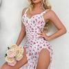 European and American large-size sex underwear gathers to print slit skirt thong temptation pajama skirt