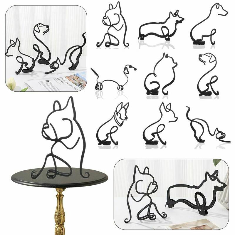 Metal Home Office Dogs Statue Modern Abstract Art Sculpture Ornaments Decoration
