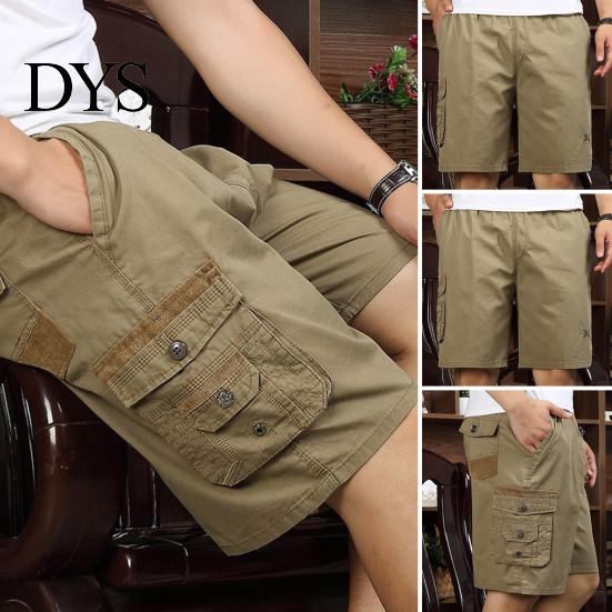 Men Short Pants Summer Casual Shorts Loose Elastic Waist Adjustable Drawstring Multi-Pockets Middle-aged Male Knee Length Sports Trousers