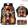 One Piece 3-In-1 Cartoon Lightweight Adjustable School Backpack with Lunch Bag& Pencil Case for Children Age 6-10 Primary School