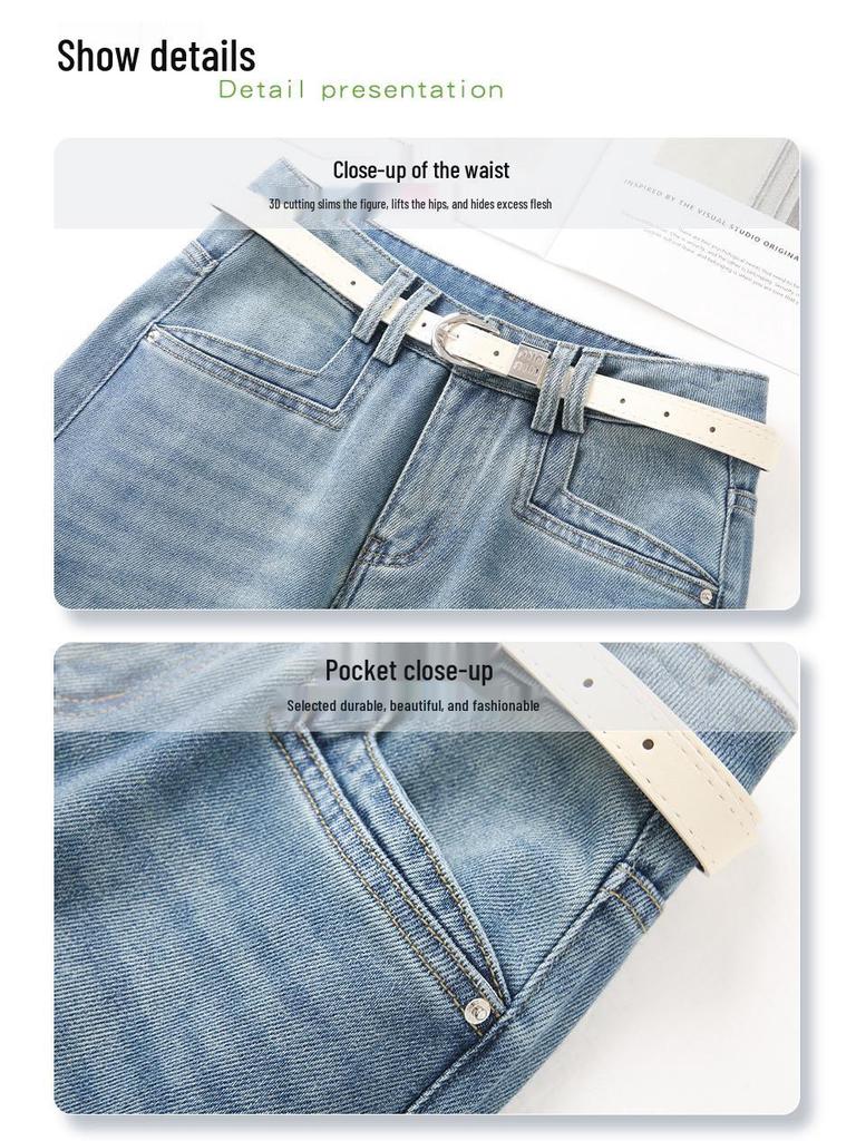 Yellow Retro High-Waist Wide Leg Jeans for Women - 2025 Spring/Autumn Slim Fit Cropped Pants