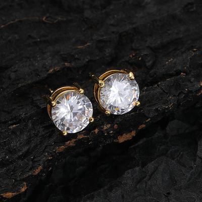 Hip Hop 8mm Round Stud Earrings, Unisex Hiphop Copper Full Zirconium European and American Stud Earrings