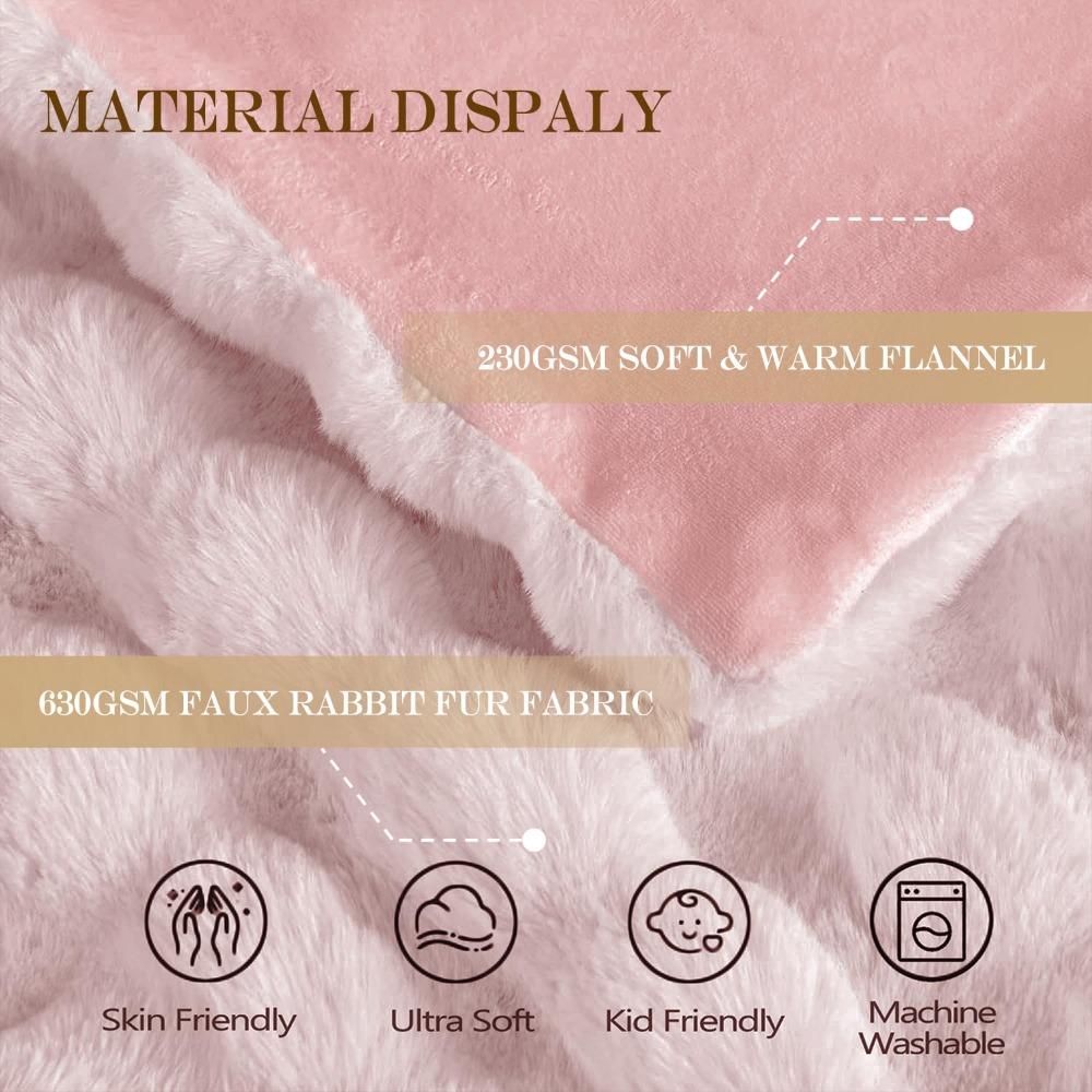Double Sided Thickened Warm Soft Faux Rabbit Fur Bubble Plush Blanket Tuscany Style for Office Nap Sofa Throw Bedroom Decor Home