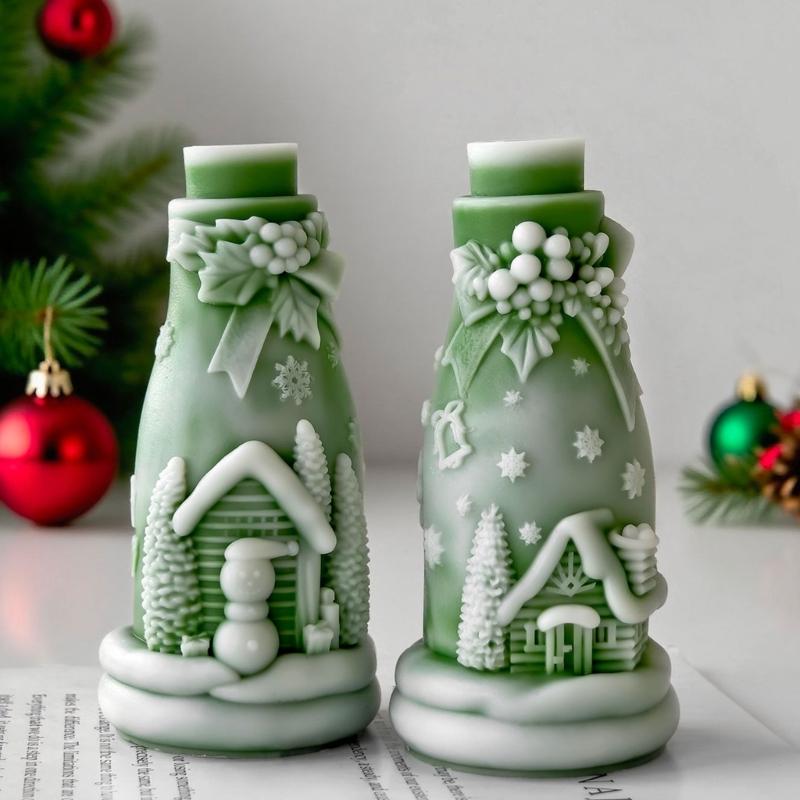 Christmas Embossed Bottle Silicone Candle Mold For Epoxy Resin Making Candle Soap Chocolate Christmas Home Decoration