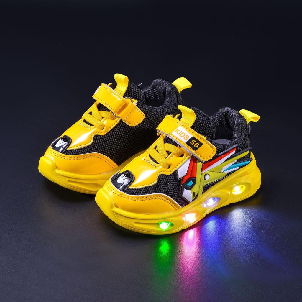 Scarpe da cartone animato Mecha per ragazzi Scarpe sportive casual per bambini Primavera e autunno Scarpe con luce LED