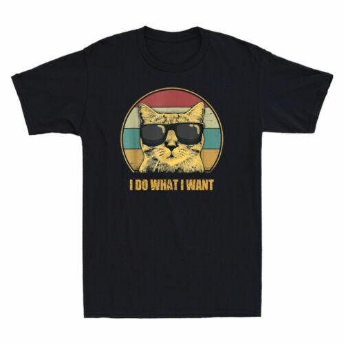 Cats Lovers I Do What I Want Funny Cat Sunglasses Retro Sunset Men T-shirt Tee S