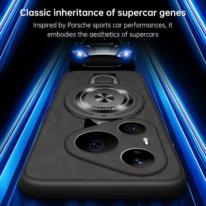 For Huawei Pura 90 Pro Max Wireless Charging Magnetic Ring Holder Case For Pura 90ProMax Soft Frame PU Leather Shockproof Cover