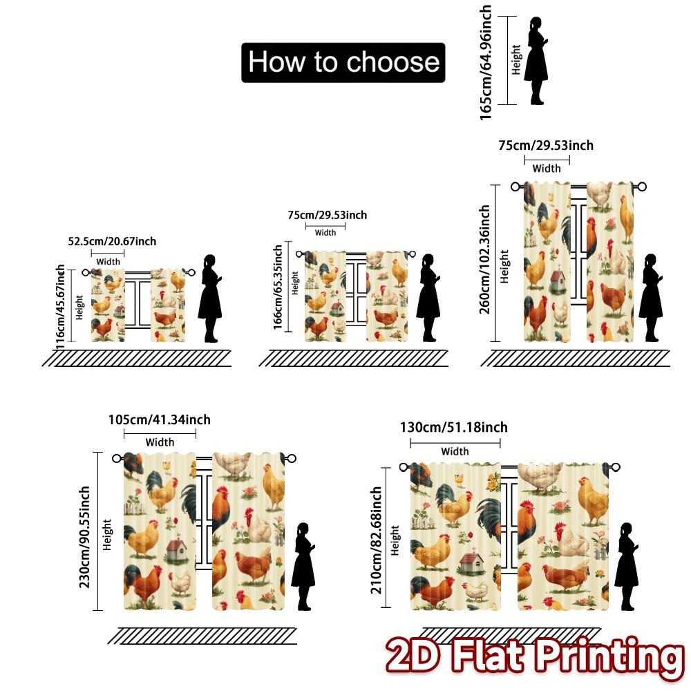 2pcs, 2D FLAT PRINTING Curtains (Without Rod) Rooster Pattern Popular Contemporary Curtains Versatile Polyester Curtains All