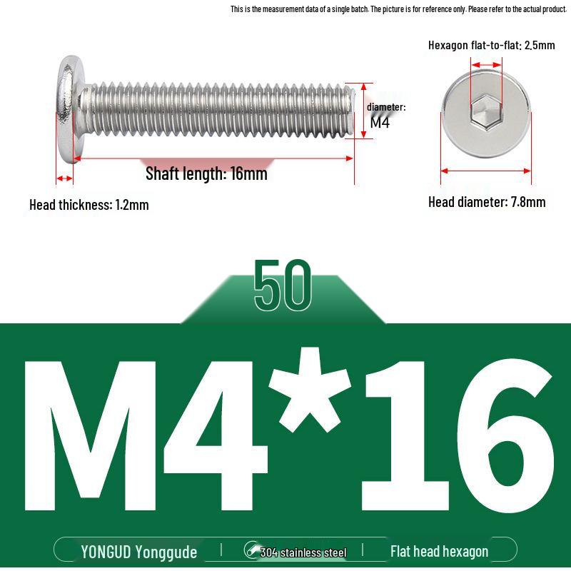 304 Stainless Steel Ultra-Thin Flat Head Hex Socket Bolt, M2-M12
