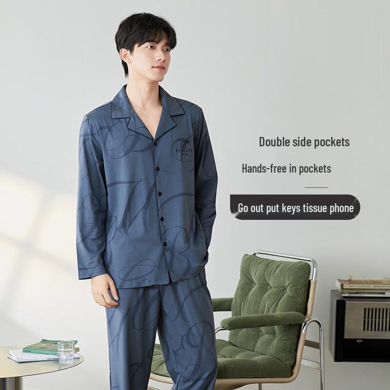 Fenteng Herren 100% Baumwolle Langarm Schlafanzug & Loungewear Set