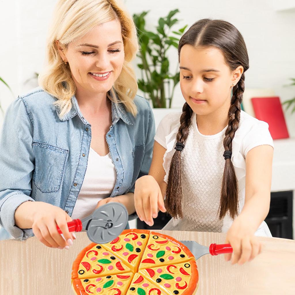 Kids Pizza Cutting Toy Kitchen Play Accessories, Pretend Cooking Food Fake Pizza Pie Playset for Kids Indoor Play