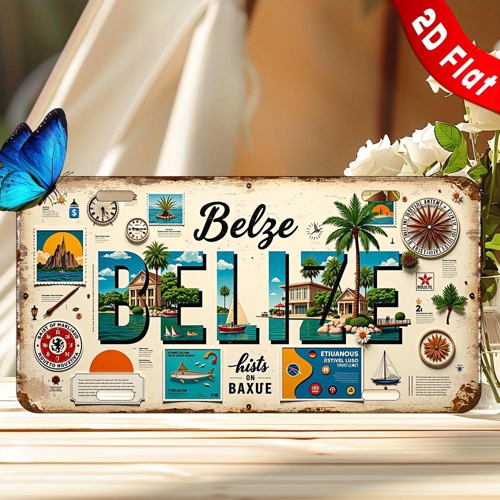 

Belize Tropical Scenery Collage Themed Aluminum Metal Sign D Flat Printing Vintage License Plate Style Wall Decor for Home Bar 15x30cm(5.9x7.8inch)