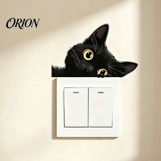 Black Cat Room Decoration Cute Light Switch Decal, Cartoon Peeking Sticker, Peel Funny Pet Pattern Wall Clings And Stick Sticker for Nursery