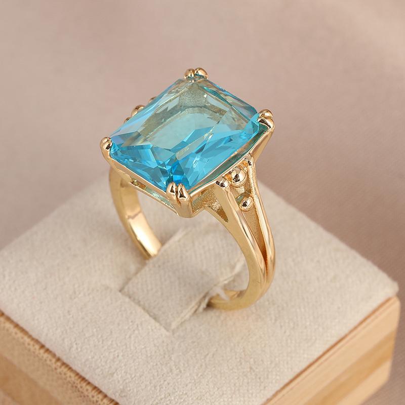 Vintage Elegant Blue Square Wide-faced Geometric Rings Banquet or Holiday Jewelry Accessories for Women's Holiday Parties