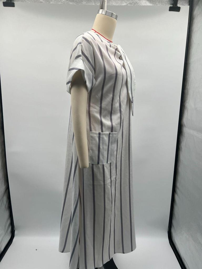 Temperament Bow Pocket Short Sleeve Loose Maxi Dress