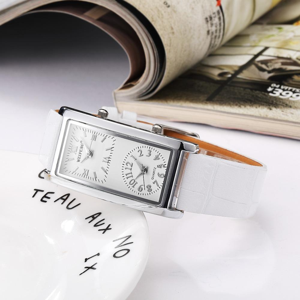 Moderne Herren Damen Uhr Kreativ Doppeltes Zifferblatt Quarz Leder Rechteckige Armbanduhr für Herren Elegante Minimalistische Partneruhr Geschenk