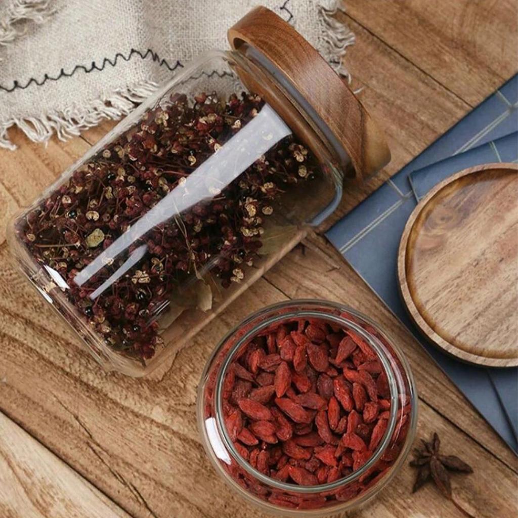 Wood Lid Orgnizer Glass Airtight Canister Kitchen Storage Bottles Jar Sealed Food Container Tea Coffee Beans Cereal Dispenser