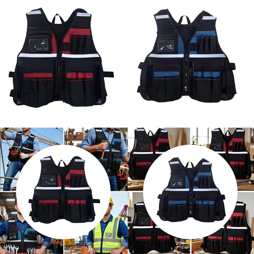 Electrician Work Vest Adjustable Utility Tool Organizer with Multiple Pockets Oxford Cloth Wear