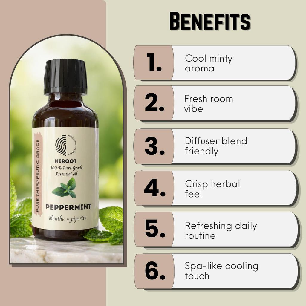 Heroot Peppermint Essential Oil | Mentha Piperita Essential Oil | Fresh Mint Aromatic Oil