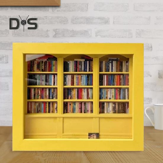 Mini knihovna pro úlevu od úzkosti Dřevěná miniaturní simulovaná polička s 200 ks Mini kniha s úlevou od stresu Hračka na stolní knihovnu pro domácí kancelář